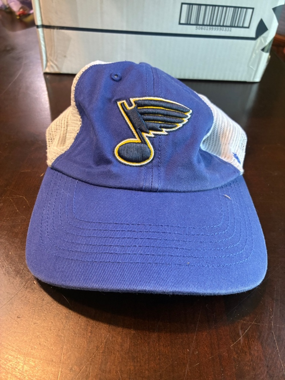 47 Brand Royal Blue and White Mesh Trucker Hat with Embroidered Logo